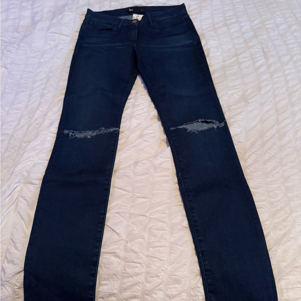 3x1 distressed knees dark denim size 26